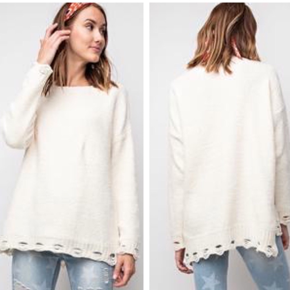 $ FIRM 🌷Cream Distressed Sweater - Picture 6 of 8